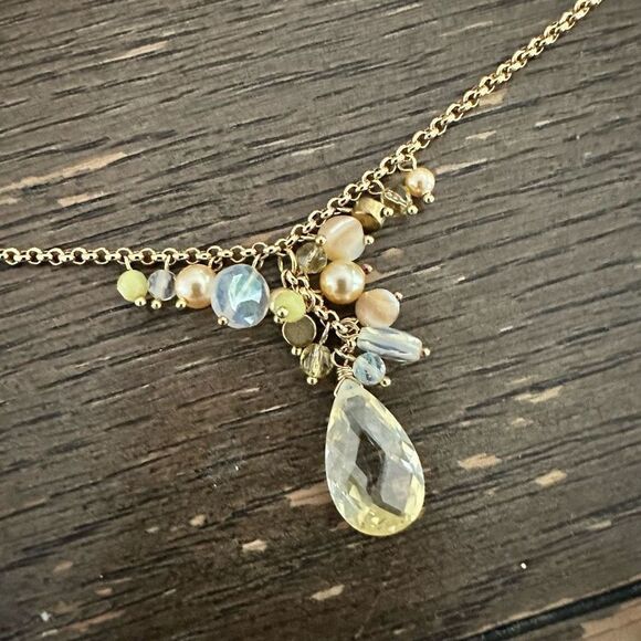 JANNA CONNER Multicolored Dancing Pearls Crystal Gold Tone chain necklace - Picture 6 of 7